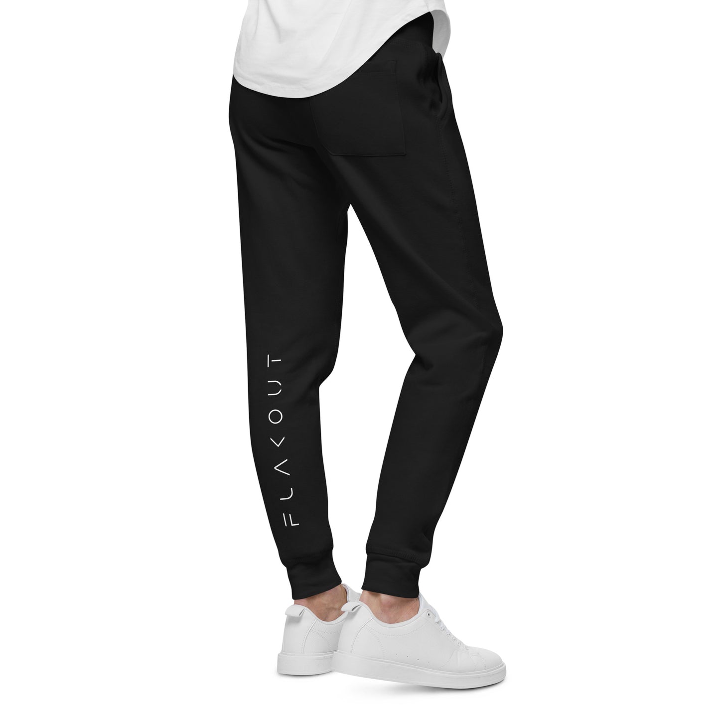 FLAKOUT Logo Back Leg Unisex Fleece Sweatpants - Black - FLAKOUT