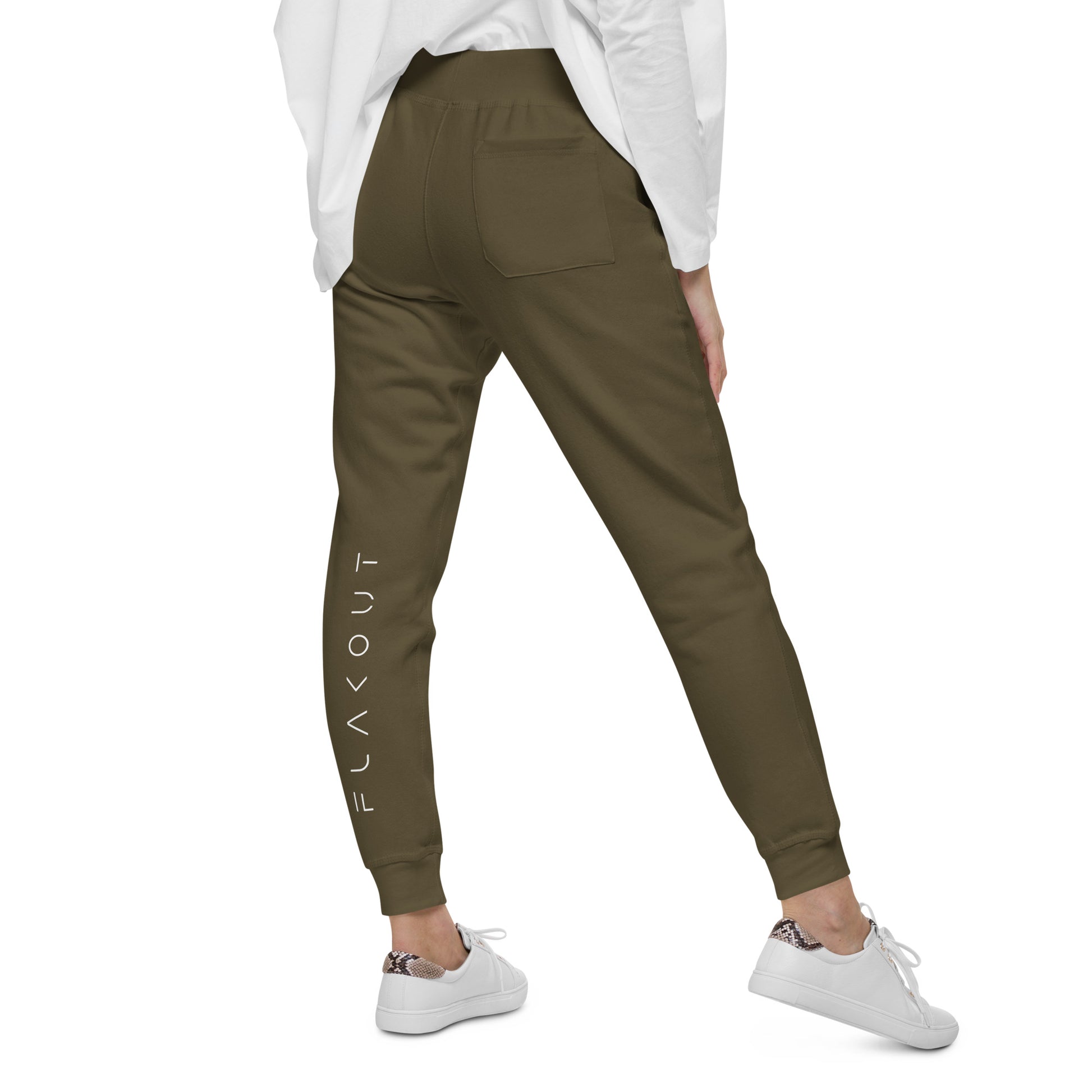 FLAKOUT Logo Back Leg Unisex Fleece Sweatpants - Military Green - FLAKOUT